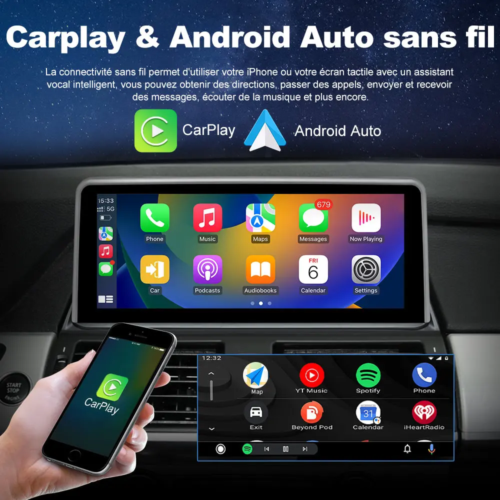 AWESAFE 10.25" Android Autoradio pour BMW X5 E70 & X6 E71 CIC (2011-2013) - Bluetooth, Android Auto & Carplay sans fil + Câble USB – Image 6