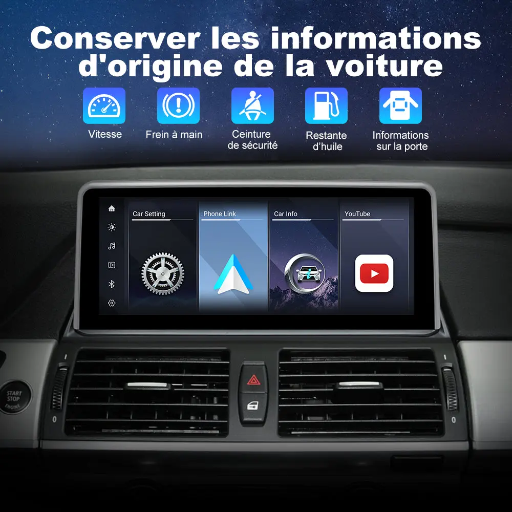 AWESAFE 10.25" Android Autoradio pour BMW X5 E70 & X6 E71 CIC (2011-2013) - Bluetooth, Android Auto & Carplay sans fil + Câble USB – Image 7