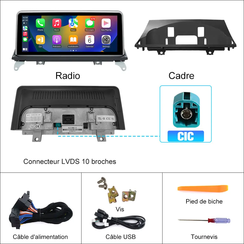 AWESAFE 10.25" Android Autoradio pour BMW X5 E70 & X6 E71 CIC (2011-2013) - Bluetooth, Android Auto & Carplay sans fil + Câble USB – Image 9
