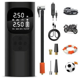 AWESAFE 10000 Mah Inflador de Neumáticos Compresor de Aire Portátil con Pantalla Digital LED para Coches Bicicletas Motos y Balones Anillo de natación