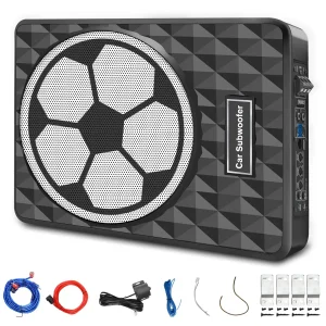AWESAFE 800W 10 Inch Slim Underseat Car Subwoofer Audio Vehicle Subwoofers with Remote Bass Control Low-Pass Filter Low Power Output