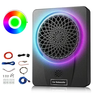 AWESAFE 1000w Slim Under Seat Subwoofers with Twitter,Car Subwoofer amp with Ambient Light,2.6" Height Amplified Subs High/Low Level Input for Car/Truck Audio,Powered Subwoofer and Amp Package Wire Kit Deep Bass Clear Treble