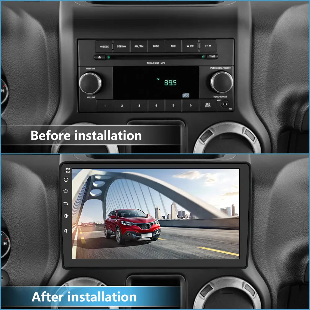 AWESAFE 10" Car Stereo with Wireless CarPlay & Android Auto, Bluetooth, FM Radio, DSP, Voice Control, GPS, Steering Wheel & Backup Camera for Jeep Wrangler 2007-2016 – Image 3