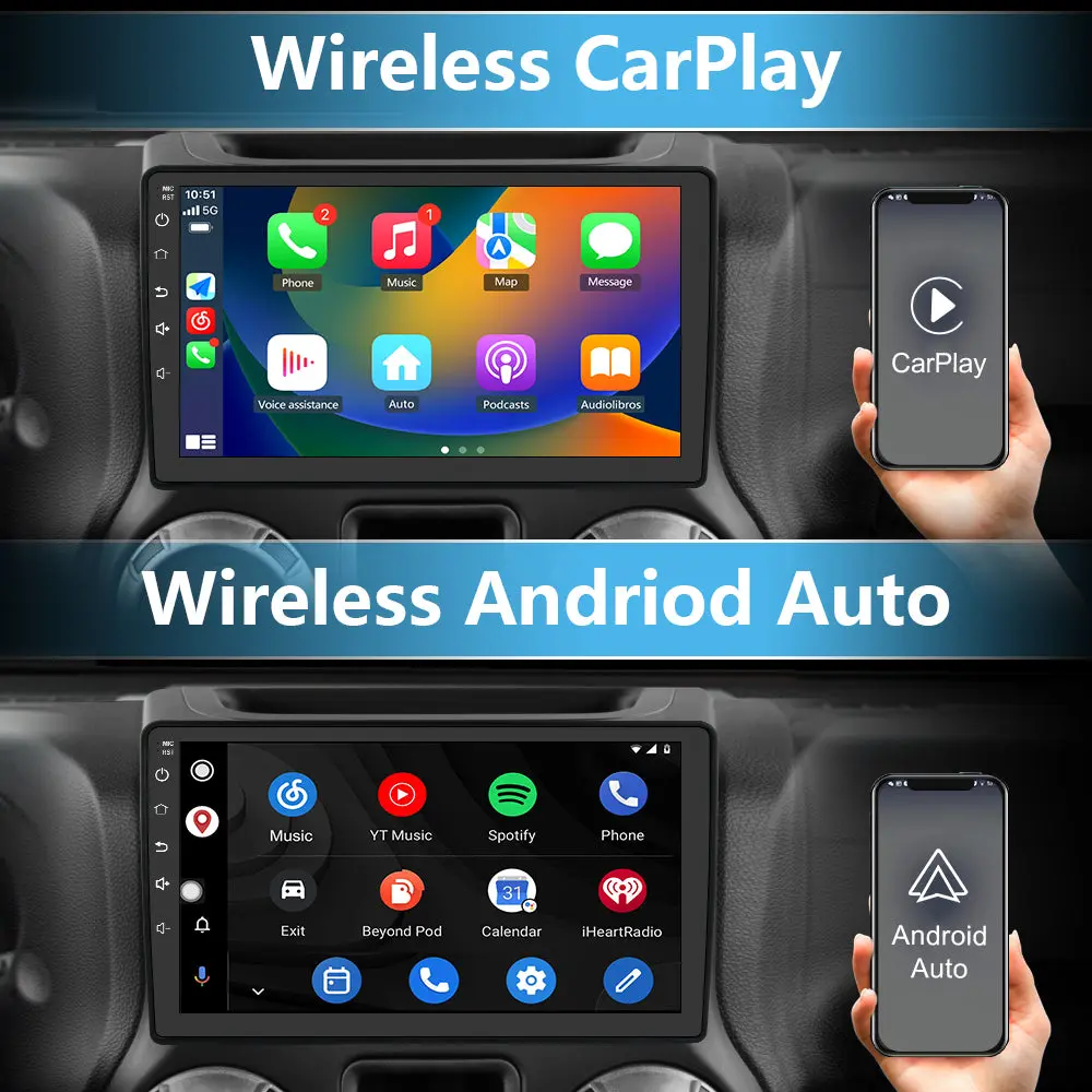 AWESAFE 10" Car Stereo with Wireless CarPlay & Android Auto, Bluetooth, FM Radio, DSP, Voice Control, GPS, Steering Wheel & Backup Camera for Jeep Wrangler 2007-2016 – Image 7
