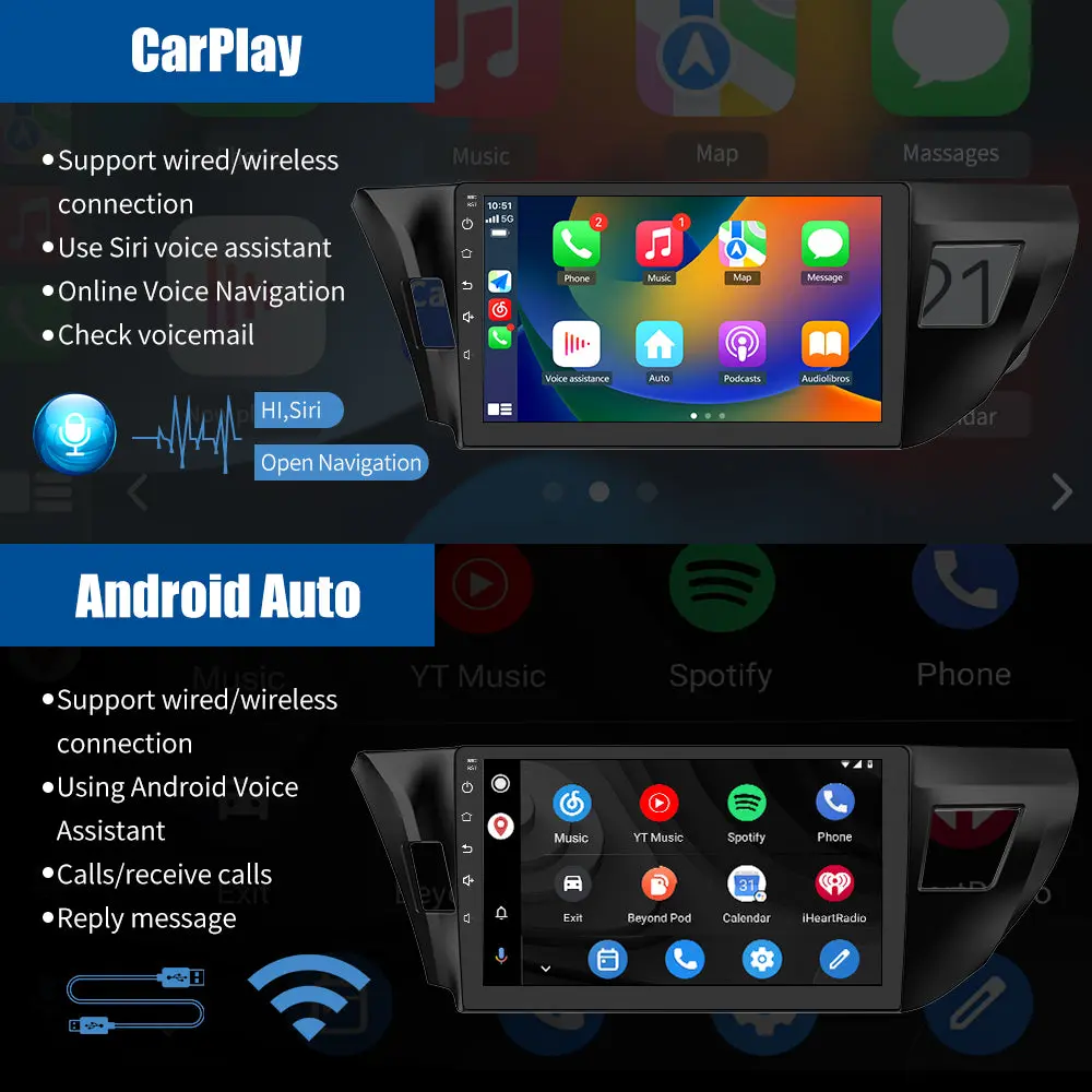 AWESAFE 10" Touchscreen For Toyota Corolla 2014-2016 Car Stereo Radio 2+64G with Bluetooth, FM, GPS, Backup Camera, DSP & Safety Alerts Built-in Wireless Carplay&Android Auto – Image 4