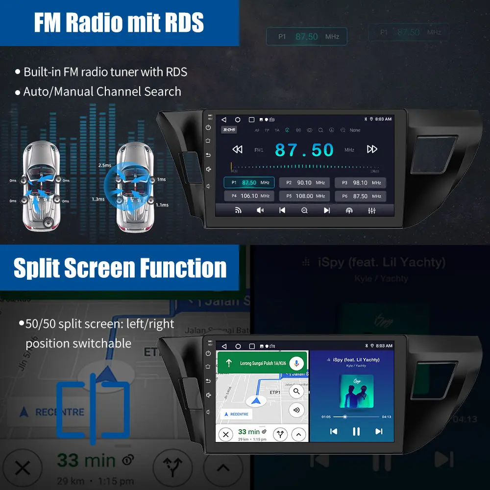 AWESAFE 10" Touchscreen For Toyota Corolla 2014-2016 Car Stereo Radio 2+64G with Bluetooth, FM, GPS, Backup Camera, DSP & Safety Alerts Built-in Wireless Carplay&Android Auto – Image 8