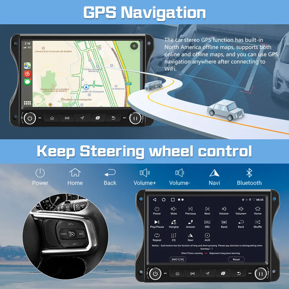 AWESAFE 4G+64G 10" Touchscreen Bluetooth Car Stereo for Jeep Wrangler JL 2018-2022 & Gladiator 2020-2022 Built-in GPS Navigation, SWC, Wireless CarPlay & Android Auto,with Qualcomm Chip – Image 5