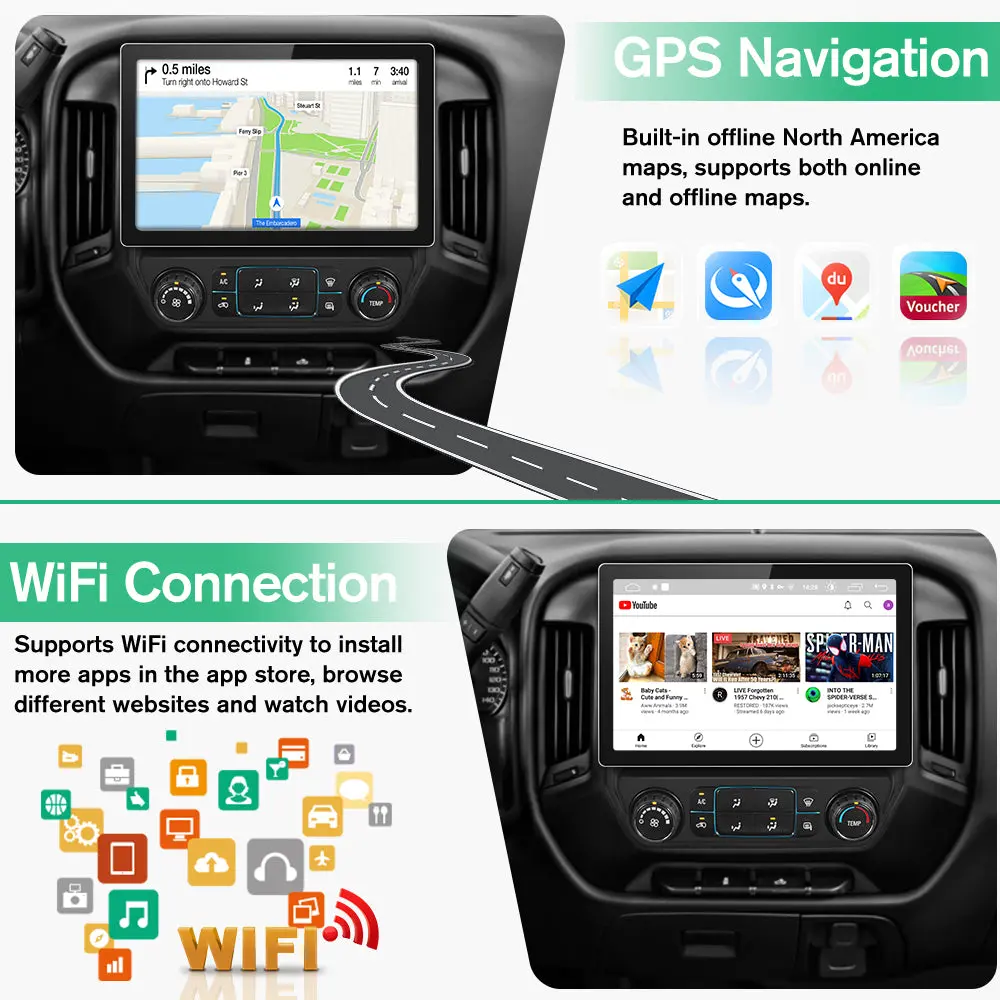 AWESAFE 11.5" Car Radio with Apple CarPlay & Android Auto, Bluetooth, FM/AM Radio, GPS, DSP, Steering Wheel Control & Safety Alerts for Chevy Silverado & GMC Sierra 2014-2018 – Image 5