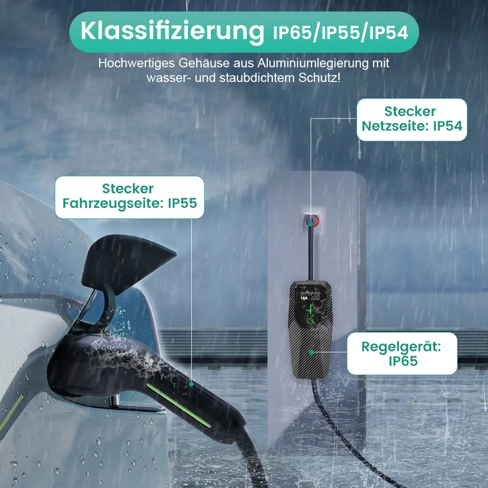 AWESAFE 11kW Typ 2 EV-Ladegerät mit 5m Kabel, 8-16A einstellbar (Strom/Startzeit), dreiphasigem CEE-Stecker rot, Tragetasche + DE-Anleitung – für E-Autos & PHEV – Image 6