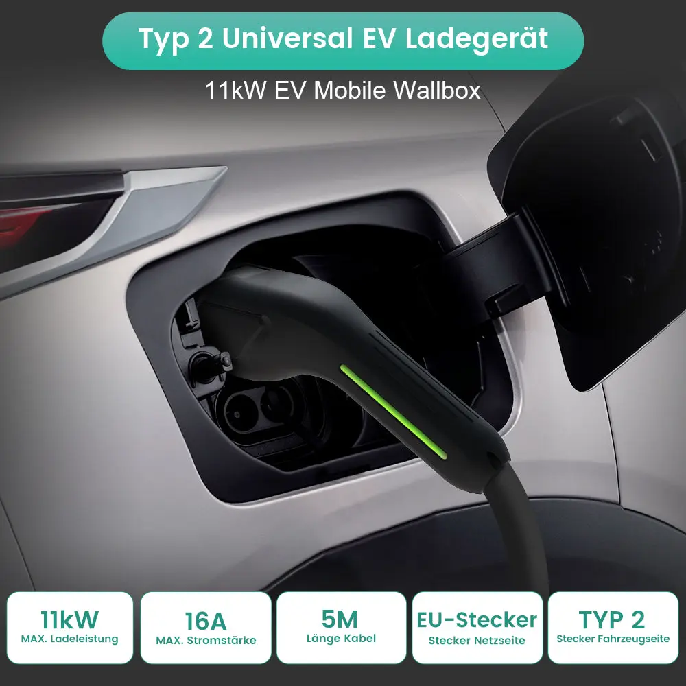 AWESAFE 11kW Typ 2 EV-Ladegerät mit 5m Kabel, 8-16A einstellbar (Strom/Startzeit), dreiphasigem CEE-Stecker rot, Tragetasche + DE-Anleitung – für E-Autos & PHEV – Image 8