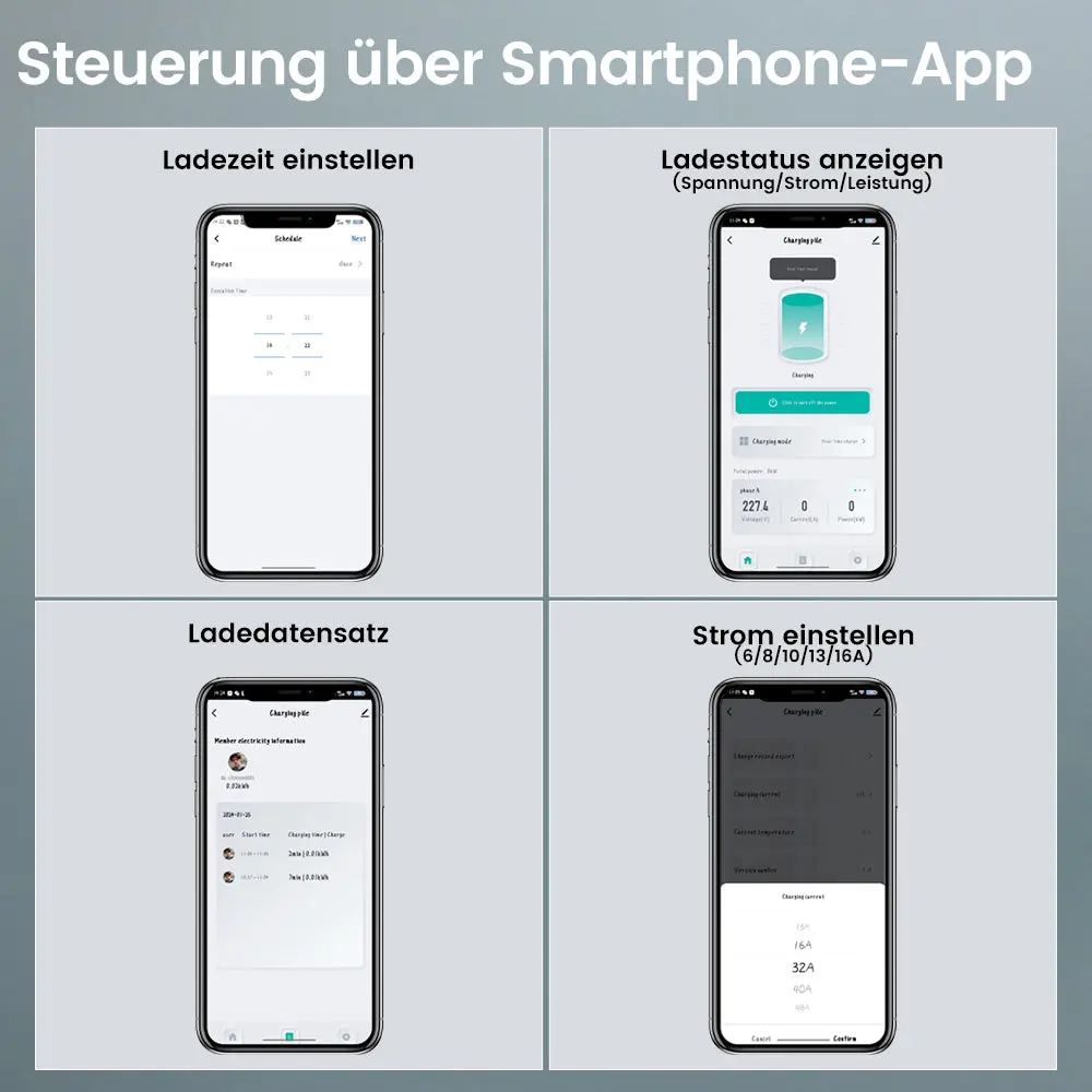 AWESAFE 11kW Typ 2 Ladegerät EU fur die meiste Automodelle – Regelbar (8-10-16A), 6M Kabel, Display, RFID, Bluetooth/WiFi-Steuerung – mit Ladeanzeige, Dreiphasig – Image 3