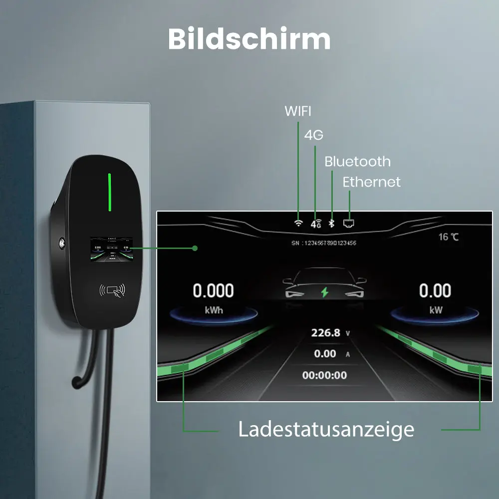 AWESAFE 11kW Typ 2 Ladegerät EU fur die meiste Automodelle – Regelbar (8-10-16A), 6M Kabel, Display, RFID, Bluetooth/WiFi-Steuerung – mit Ladeanzeige, Dreiphasig – Image 5