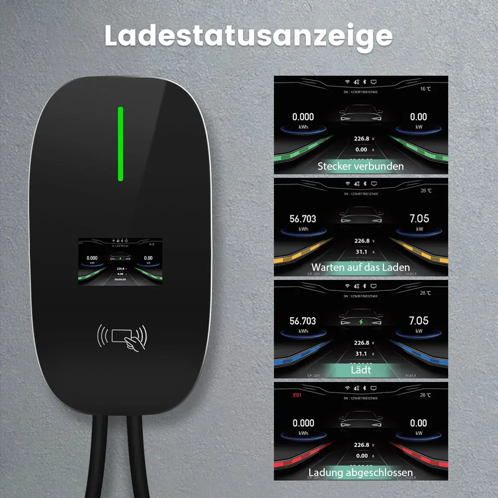 AWESAFE 11kW Typ 2 Ladegerät EU fur die meiste Automodelle – Regelbar (8-10-16A), 6M Kabel, Display, RFID, Bluetooth/WiFi-Steuerung – mit Ladeanzeige, Dreiphasig – Image 8
