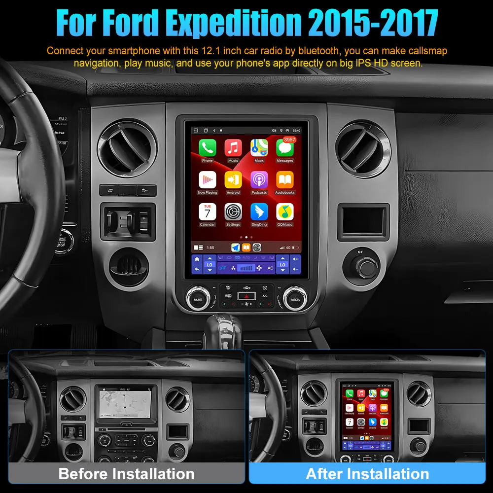 AWESAFE 12.1 inch Car Stereo Touchscreen for Ford Expedition 2015-2017,8-core 4+64G Car radio with Wireless Carplay/Android Auto,GPS, WiFi, Bluetooth, FM, DSP,DVR – Image 3