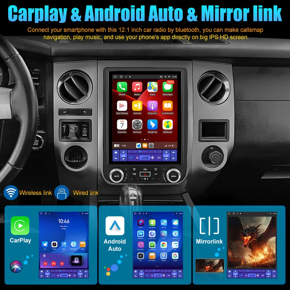 AWESAFE 12.1 inch Car Stereo Touchscreen for Ford Expedition 2015-2017,8-core 4+64G Car radio with Wireless Carplay/Android Auto,GPS, WiFi, Bluetooth, FM, DSP,DVR – Image 4