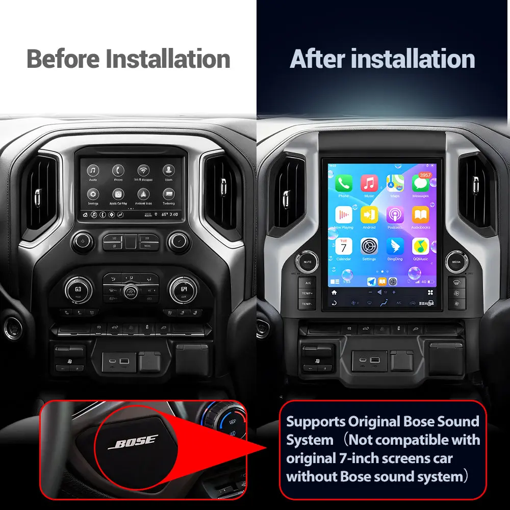 AWESAFE 12.1" Qualcomm 8-core Car Radio Android 13 for Chevy Silverado GMC Sierra 2013-2019 Head Unit with Dual Bluetooth CarPlay Android Auto GPS Navigation FM AM DSP Gyroscope Function – Image 3