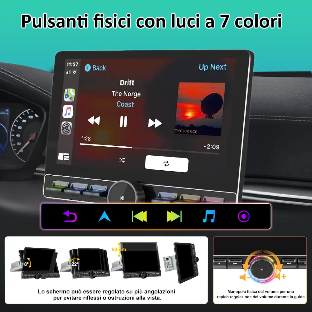 AWESAFE 1DIN Autoradio Android 13 con Schermo Touchscreen Orientabile da 10,6 Pollici - 4+64GB - Bluetooth, FM, AM, WiFi, 4G – Image 5