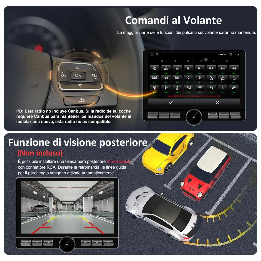 AWESAFE 1DIN Autoradio Android 13 con Schermo Touchscreen Orientabile da 10,6 Pollici - 4+64GB - Bluetooth, FM, AM, WiFi, 4G – Image 6