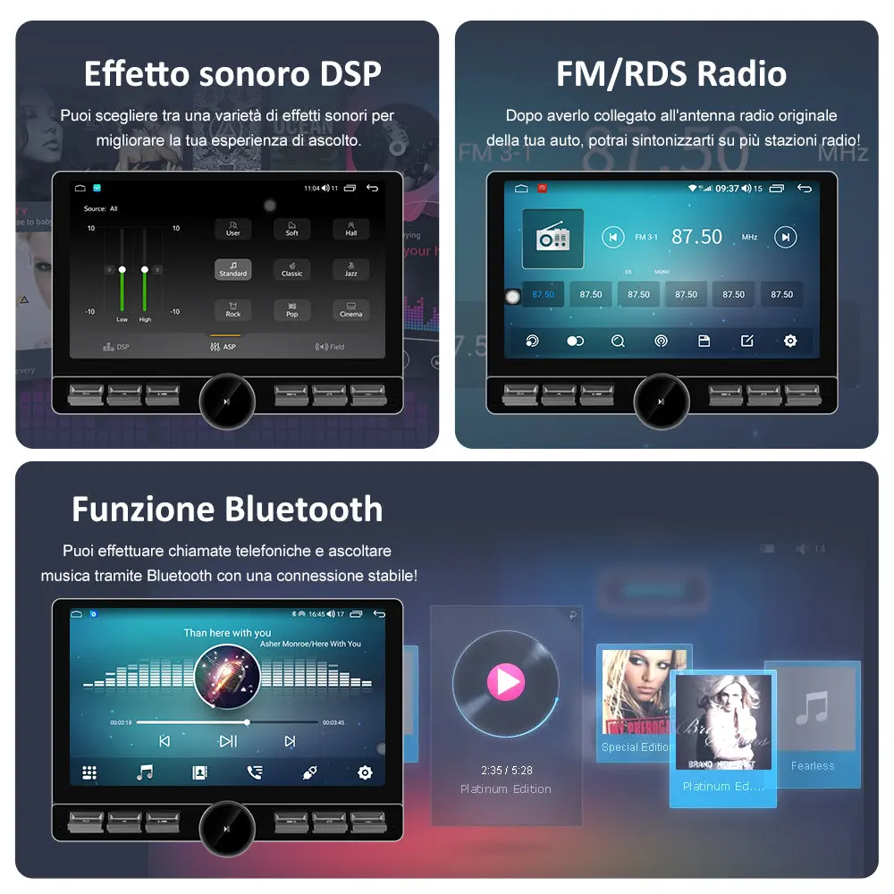 AWESAFE 1DIN Autoradio Android 13 con Schermo Touchscreen Orientabile da 10,6 Pollici - 4+64GB - Bluetooth, FM, AM, WiFi, 4G – Image 7