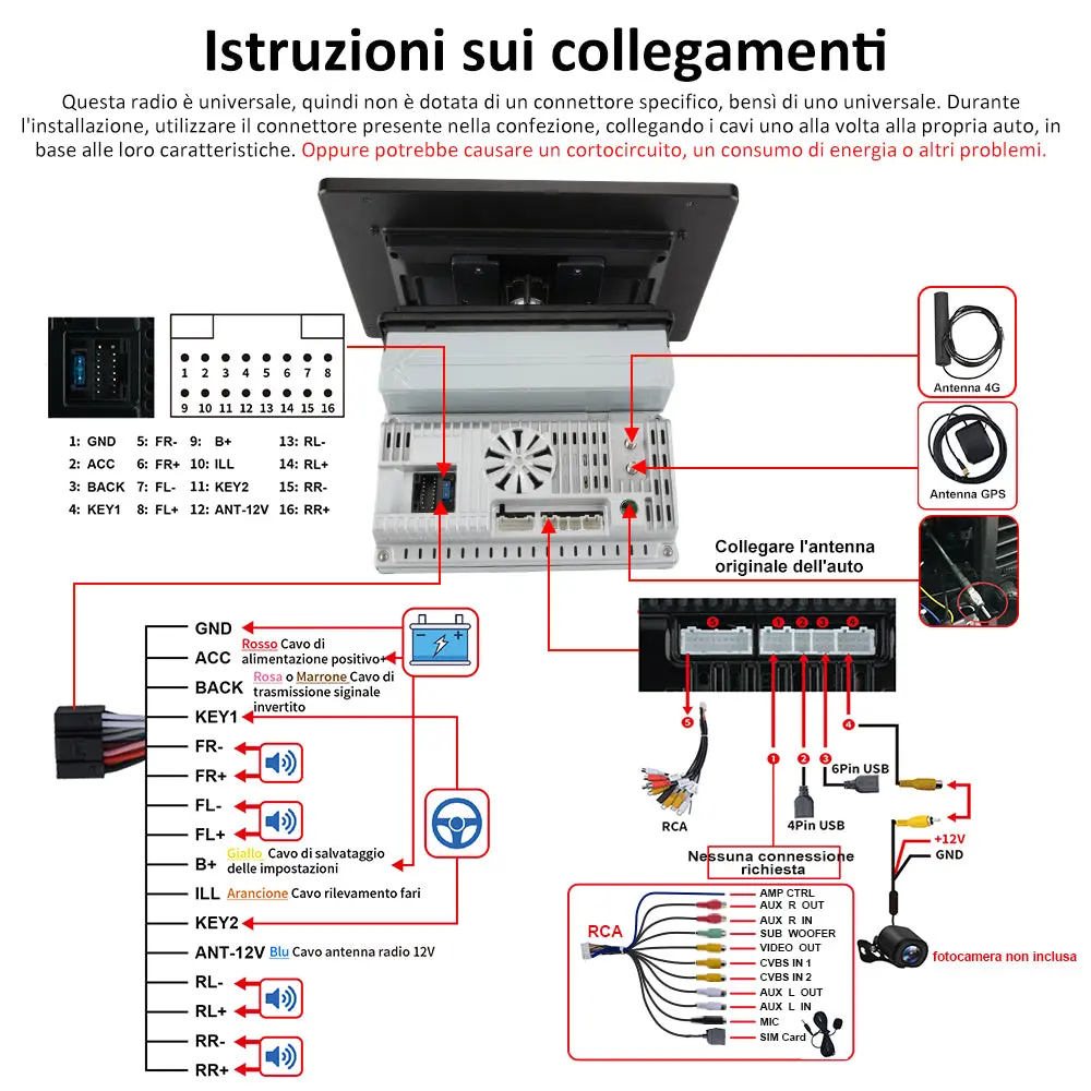 AWESAFE 1DIN Autoradio Android 13 con Schermo Touchscreen Orientabile da 10,6 Pollici - 4+64GB - Bluetooth, FM, AM, WiFi, 4G – Image 8