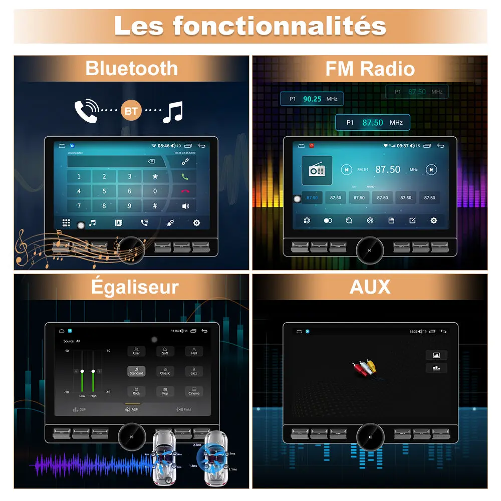 AWESAFE 2 DIN Autoradio Android 13 - Écran Tactile Orientable 10,6" 4+64GB - Bluetooth/FM/AM/WiFi/4G Universel – Image 7