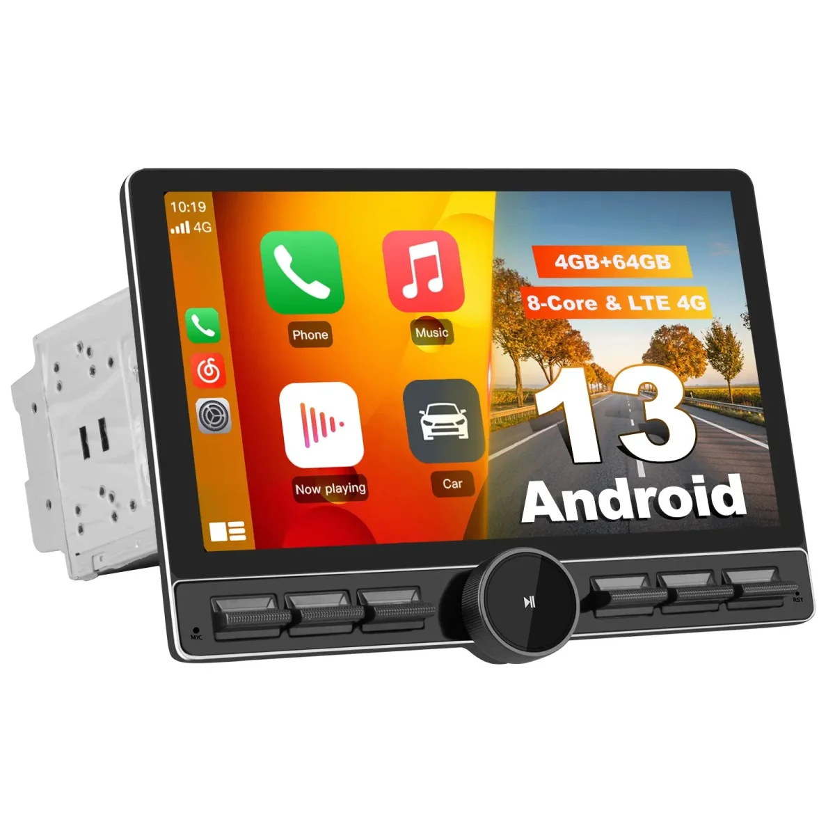 AWESAFE 2 DIN Autoradio Android 13 con Schermo Touchscreen Orientabile da 10,6 Pollici - 4+64GB - Bluetooth, FM, AM, WiFi, 4G – Image 2