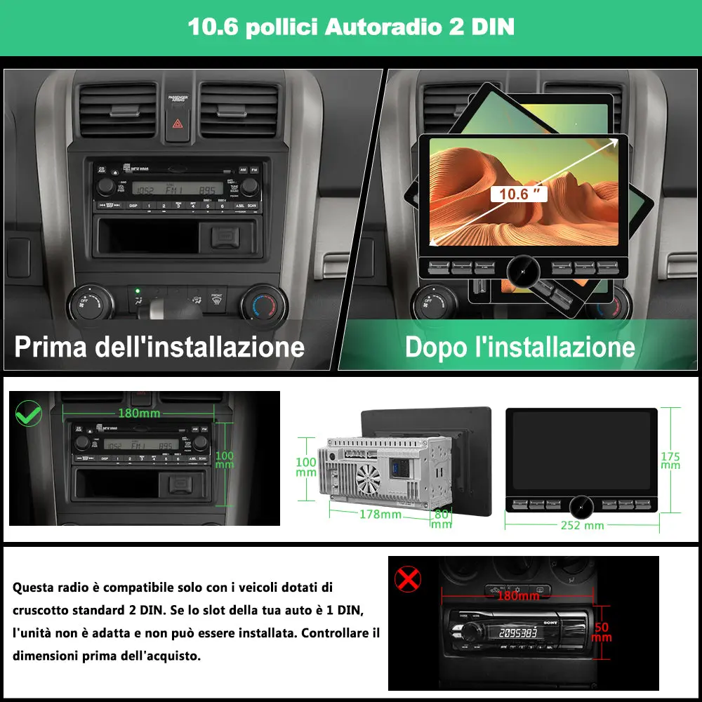 AWESAFE 2 DIN Autoradio Android 13 con Schermo Touchscreen Orientabile da 10,6 Pollici - 4+64GB - Bluetooth, FM, AM, WiFi, 4G – Image 4