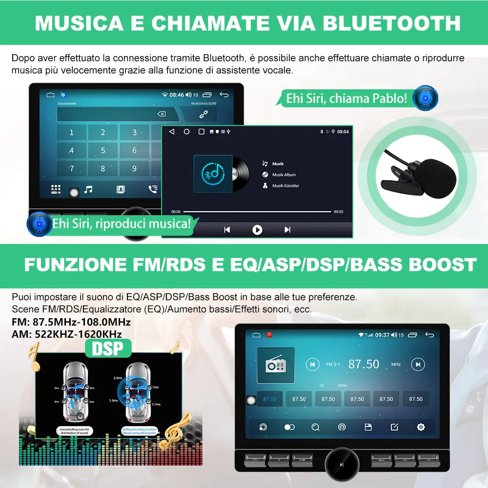 AWESAFE 2 DIN Autoradio Android 13 con Schermo Touchscreen Orientabile da 10,6 Pollici - 4+64GB - Bluetooth, FM, AM, WiFi, 4G – Image 8