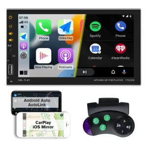 AWESAFE 2 DIN Portátil Radio Coche con Inalámbrico Carplay & Android Auto,7''Autoradio Estéreo IPS Pantalla Táctil con Bluetooth 5.0/Asistencia de Voz/Mirror Link,Admite cámara de marcha atrás con visión trasera