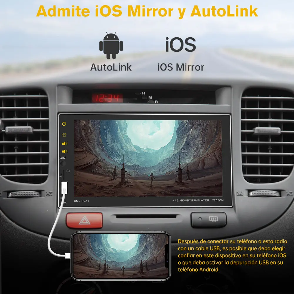 AWESAFE 2 DIN Portátil Radio Coche con Inalámbrico Carplay & Android Auto,7''Autoradio Estéreo IPS Pantalla Táctil con Bluetooth 5.0/Asistencia de Voz/Mirror Link,Admite cámara de marcha atrás con visión trasera – Image 4