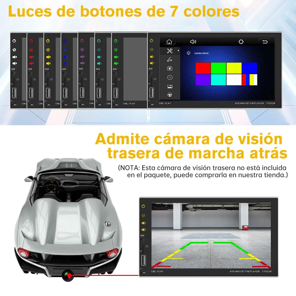 AWESAFE 2 DIN Portátil Radio Coche con Inalámbrico Carplay & Android Auto,7''Autoradio Estéreo IPS Pantalla Táctil con Bluetooth 5.0/Asistencia de Voz/Mirror Link,Admite cámara de marcha atrás con visión trasera – Image 7