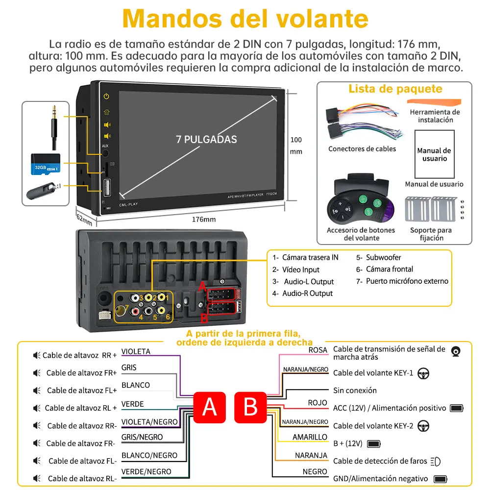AWESAFE 2 DIN Portátil Radio Coche con Inalámbrico Carplay & Android Auto,7''Autoradio Estéreo IPS Pantalla Táctil con Bluetooth 5.0/Asistencia de Voz/Mirror Link,Admite cámara de marcha atrás con visión trasera – Image 8
