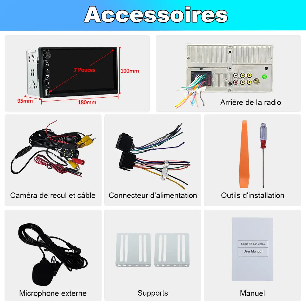 AWESAFE 2 DlN Universel avec 7 pouces Ecran Tactile Autoradio CarPlay sans fil, Android Auto sans fil Bluetooth, transmetteur FM, caméra de recul et microphone intégré pour voiture – Image 9