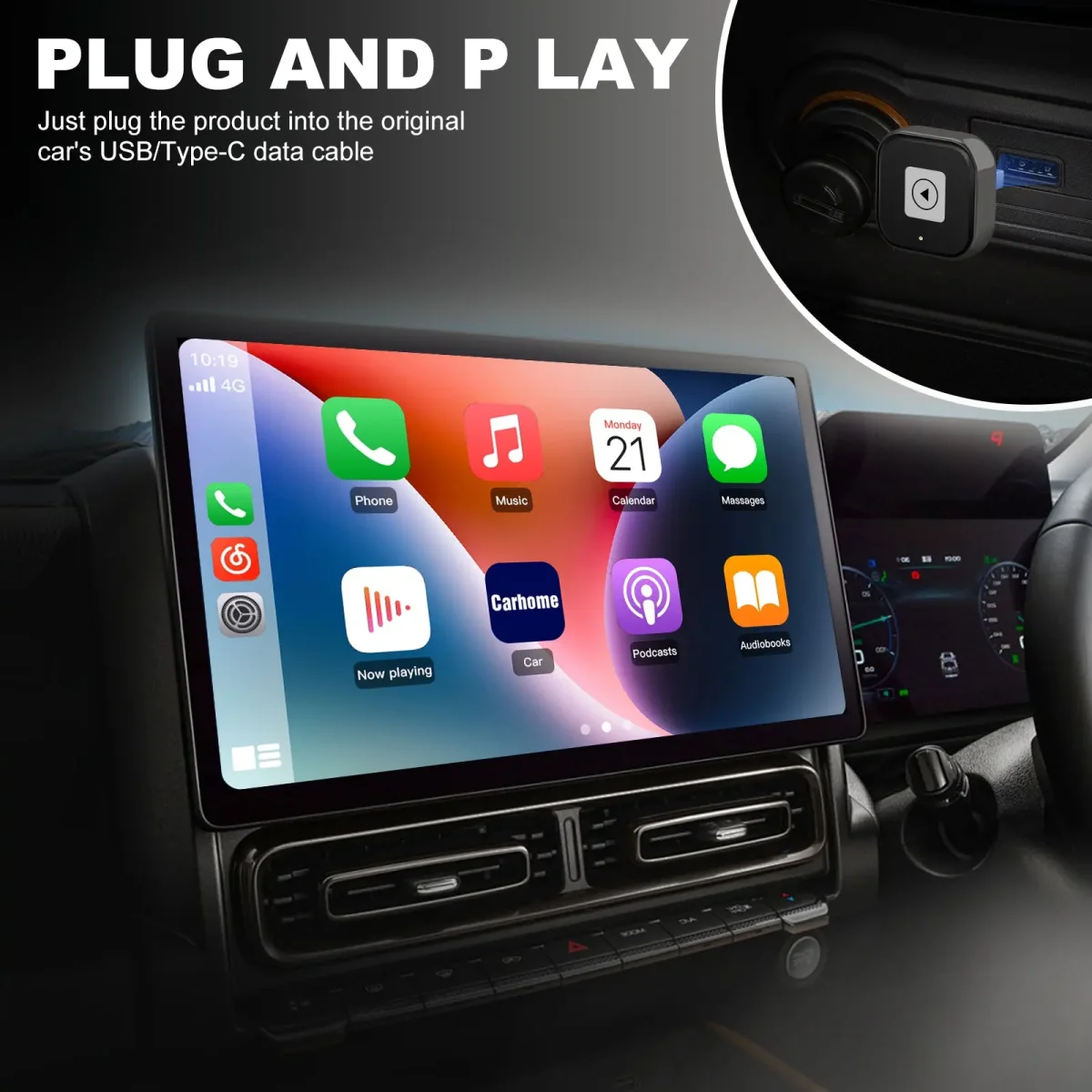 AWESAFE 2-in-1 Wireless CarPlay Adapter Support Apple CarPlay & Android Auto, Mini Bluetooth USB A & USB C Dongle Convert Wired to Wireless Compatible with iPhone & Android – Image 4