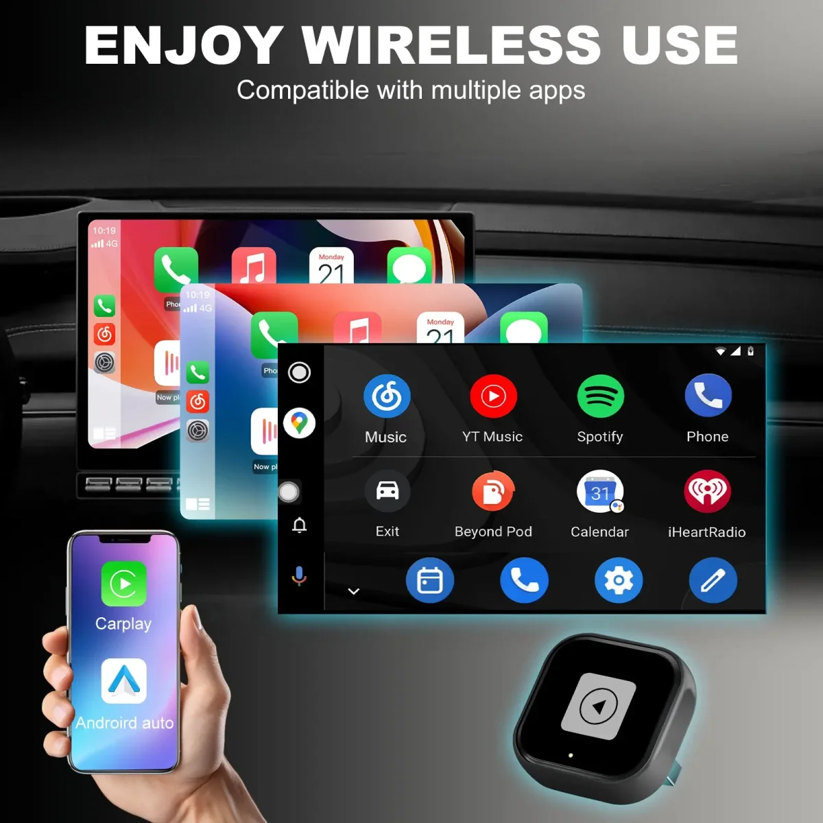 AWESAFE 2-in-1 Wireless CarPlay Adapter Support Apple CarPlay & Android Auto, Mini Bluetooth USB A & USB C Dongle Convert Wired to Wireless Compatible with iPhone & Android – Image 5