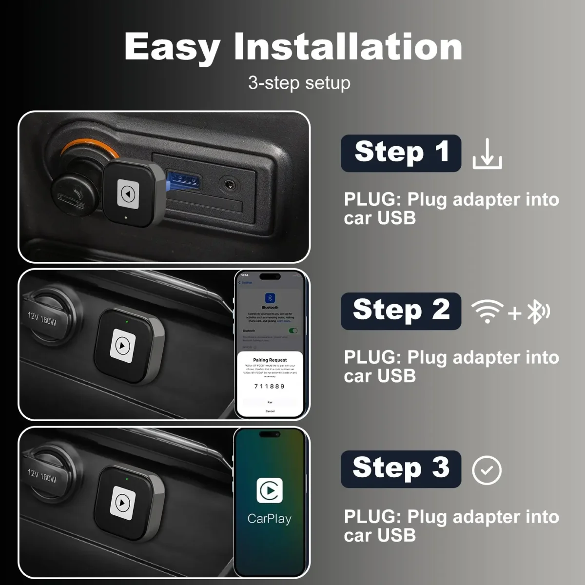 AWESAFE 2-in-1 Wireless CarPlay Adapter Support Apple CarPlay & Android Auto, Mini Bluetooth USB A & USB C Dongle Convert Wired to Wireless Compatible with iPhone & Android – Image 7