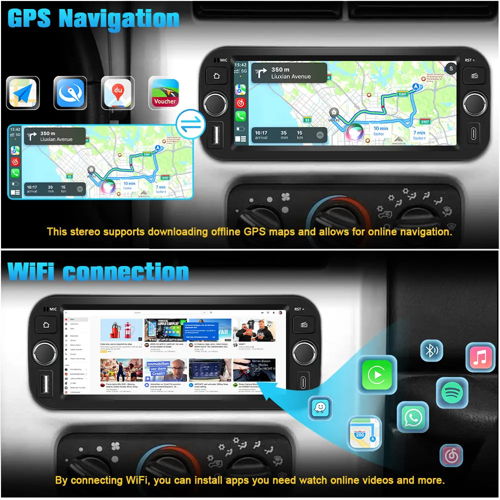 AWESAFE (2GB+64GB)Bluetooth Car Radio For Jeep Wrangler & Chrysler 300 & Dodye Ram, 6.86 inch Touchscreen with AM/FM/Wireless CarPlay Android Auto – Image 5