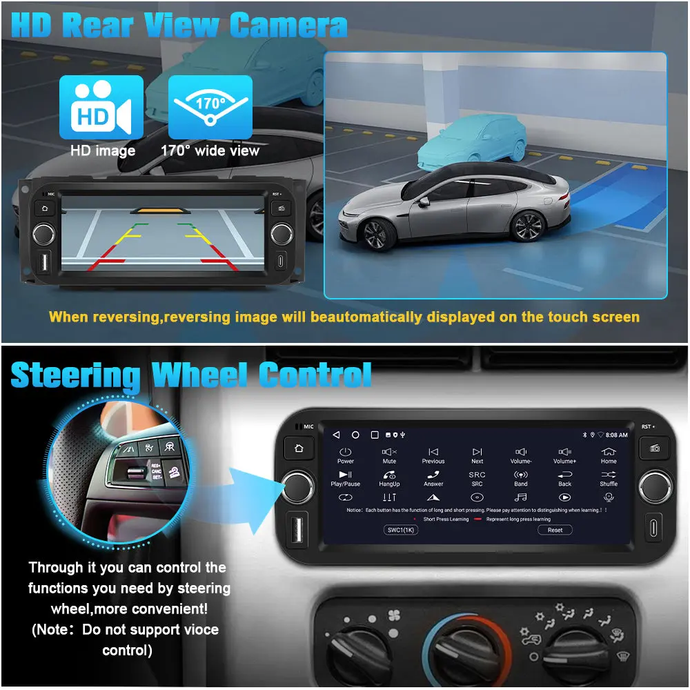 AWESAFE (2GB+64GB)Bluetooth Car Radio For Jeep Wrangler & Chrysler 300 & Dodye Ram, 6.86 inch Touchscreen with AM/FM/Wireless CarPlay Android Auto – Image 6