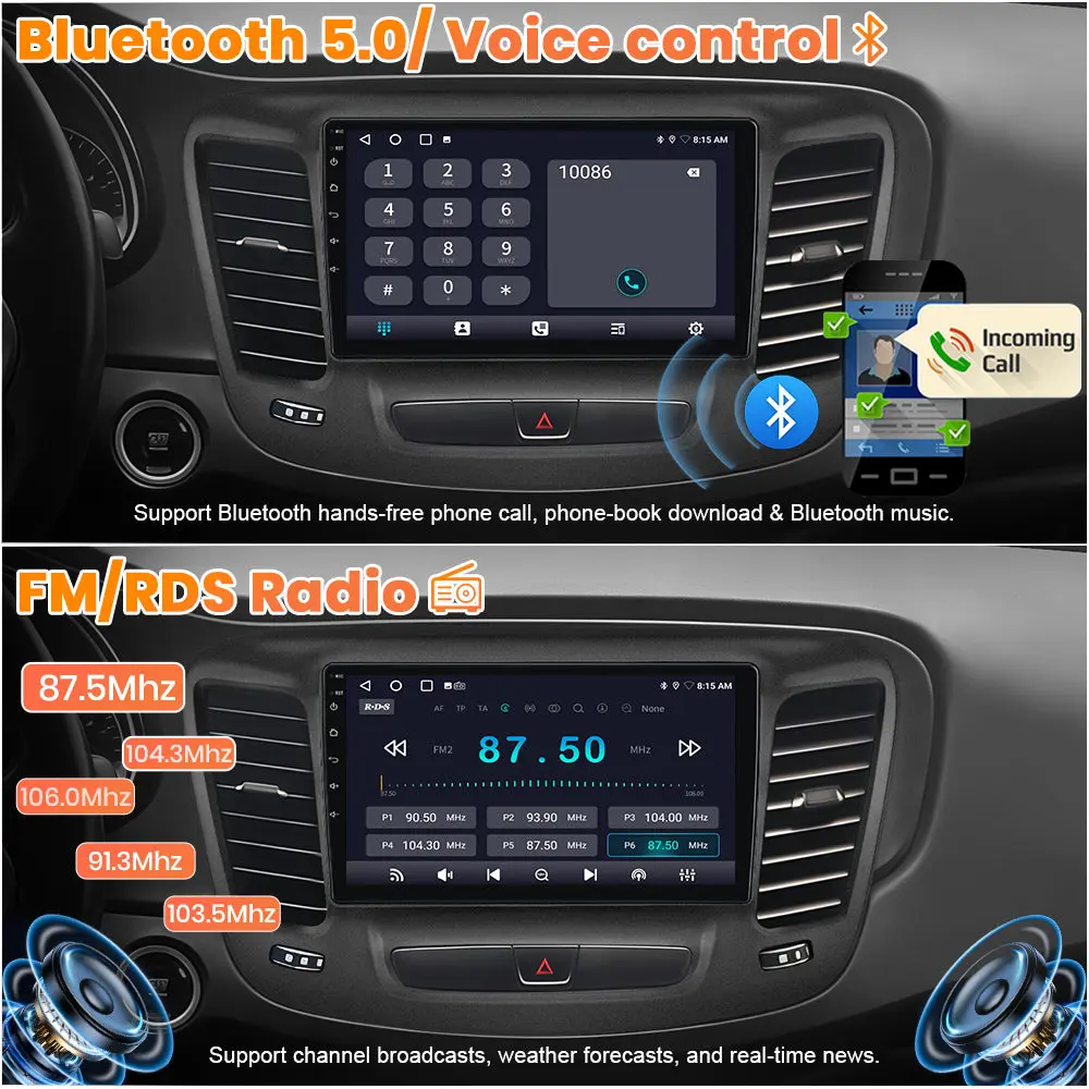 AWESAFE 2GB+64GB Android 13 Car Radio Stereo for Chrysler 200 200C 200S 2015-2017, with CarPlay&Android Auto Bluetooth GPS Navigation Backup Camera SWC – Image 6