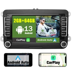 AWESAFE 2GB+64GB Radio Android 13 para Coche con Pantalla Bluetooth 2 DIN para VW, Autoradio 7'' con CarPlay/Android Auto para VW, Admite WiFi/GPS/RDS/USB/FM/Mandos del Volante y Cámara Trasera