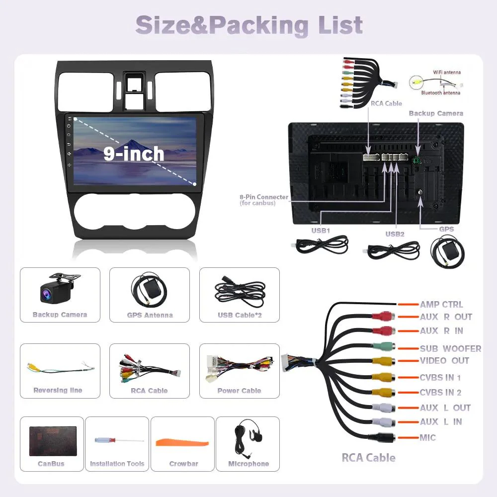 AWESAFE 4G+64G Android 13 Car Radio Stereo Subaru Forester WRX Impreza 2013 2014 2015 Suitable for Harman Kardon Systems 9" Touchscreen Head Unit with Carplay/Android Auto Bluetooth – Image 9