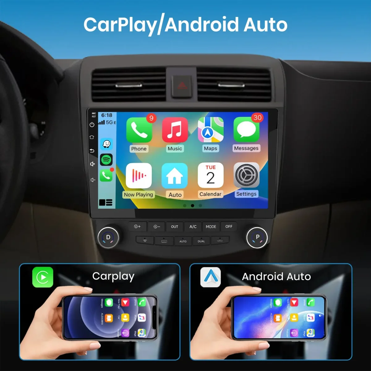 AWESAFE 4G+64G 8-core Car Stereo for Honda Accord 2003-2007, Touchscreen Car Radio with WiFi, GPS Navigation, and Bluetooth – Image 3