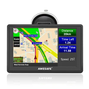 AWESAFE 5 Inch Touchscreen GPS Sat Nav with FM Transmitter Europe 2025 Maps Free Annual Updates