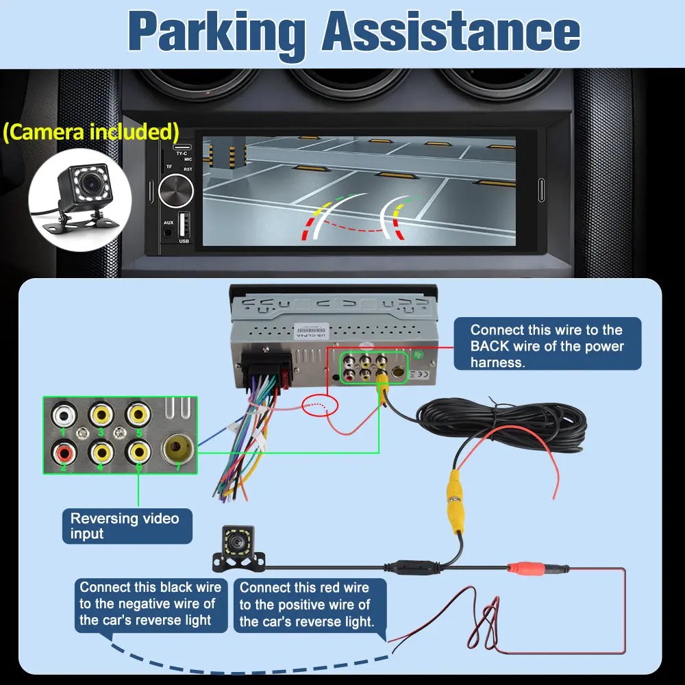 AWESAFE 6.36'' Single DIN Car Radio with Wireless Apple CarPlay & Android Auto HD IPS Touchscreen Radio with Bluetooth, Backup Camera, Support USB Type-C Charging/USB/Mirror Link/Microphone – Image 7