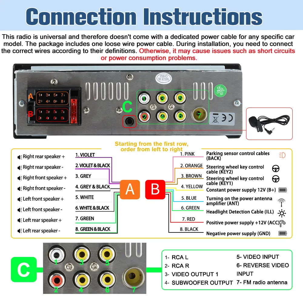 AWESAFE 6.36'' Single DIN Car Radio with Wireless Apple CarPlay & Android Auto HD IPS Touchscreen Radio with Bluetooth, Backup Camera, Support USB Type-C Charging/USB/Mirror Link/Microphone – Image 8