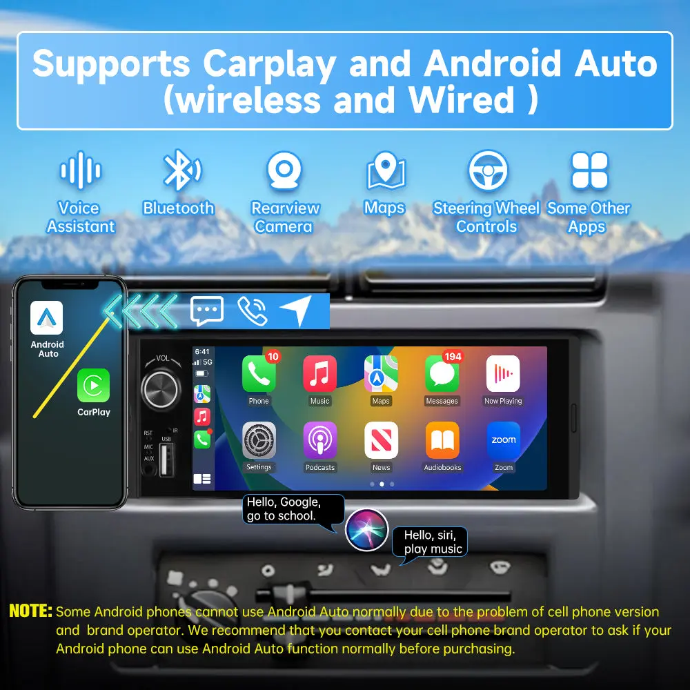 AWESAFE 6.36'' Single Din Car Radio IPS Touchscreen with Wireless CarPlay & Android Auto,Bluetooth & Backup Camera,FM/EQ,USB,Mirror link – Image 4