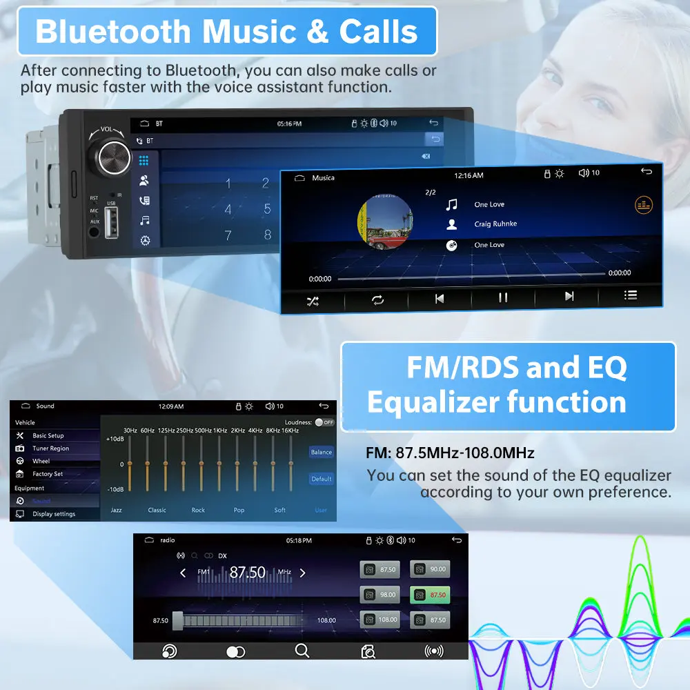 AWESAFE 6.36'' Single Din Car Radio IPS Touchscreen with Wireless CarPlay & Android Auto,Bluetooth & Backup Camera,FM/EQ,USB,Mirror link – Image 5