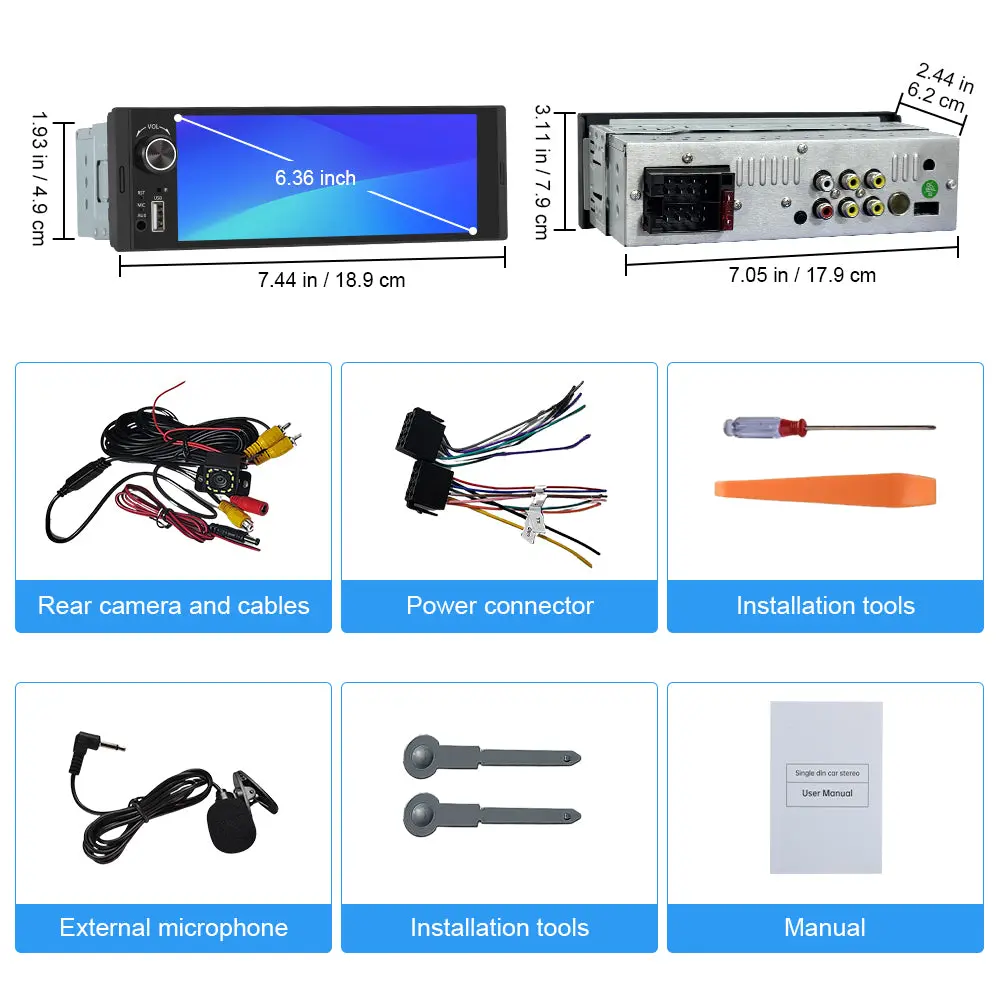 AWESAFE 6.36'' Single Din Car Radio IPS Touchscreen with Wireless CarPlay & Android Auto,Bluetooth & Backup Camera,FM/EQ,USB,Mirror link – Image 8