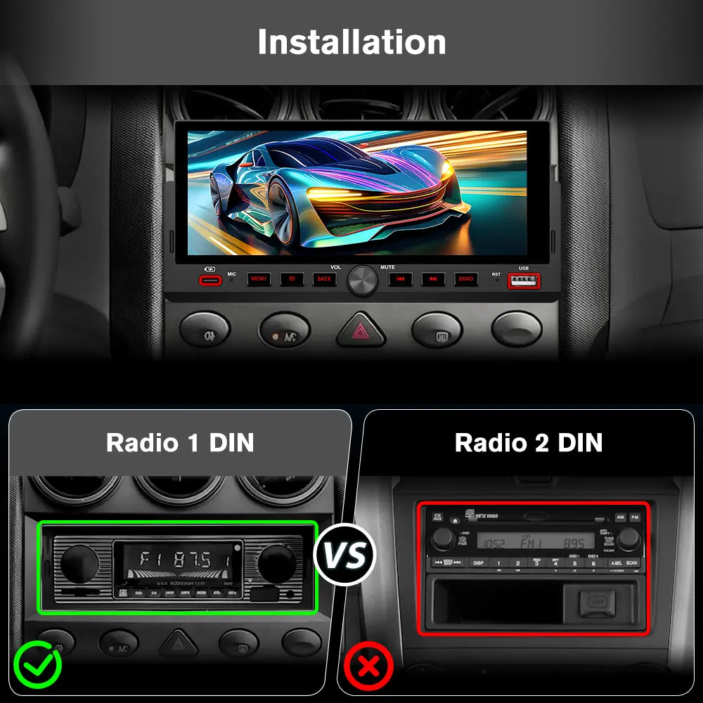 AWESAFE 6.86'' 1 DIN Universal Carplay & Android Auto TouchScreen Car Radio,with GPS FM Steeling Wheel Control Bluetooth Rear Camera Microphone – Image 3