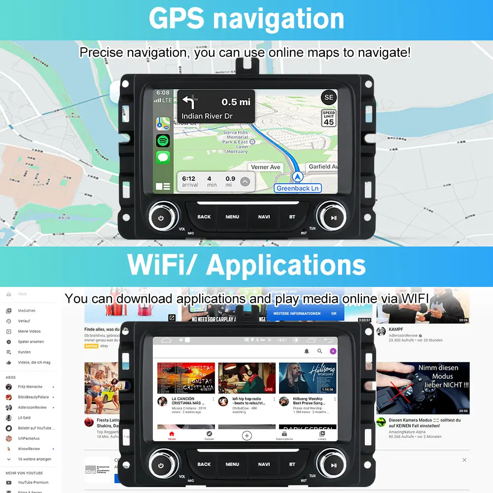AWESAFE 7 Inch Car Radio Stereo for Dodge Ram 1500 2500 3500 2013-2019 - 2GB+64GB, with Wireless CarPlay & Android Auto, Rearview Camera,Bluetooth,GPS,FM,SWC,WIFI – Image 8